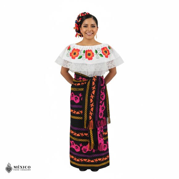 Traditional Mexican Floral Cambaya Dress Set – Handmade Three-Pieces - Picture 6 of 8
